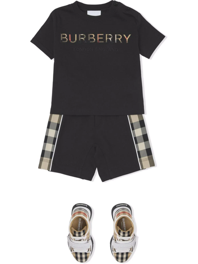 Shop Burberry Logo-embroidered T-shirt In Black