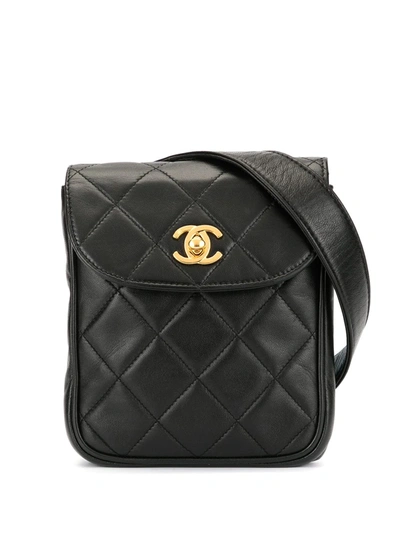 Pre-owned Chanel 1995 Flap Belt Bag In Black