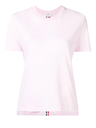 Shop Thom Browne Relaxed Fit Short Sleeve Tee With Red, White And Blue Stripe In Classic Pique In Pink