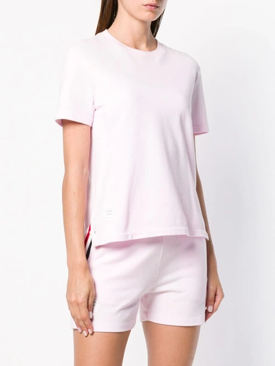 Thom Browne Relaxed Fit Short Sleeve Tee With Red, White And Blue Stripe In Classic Pique In Pink