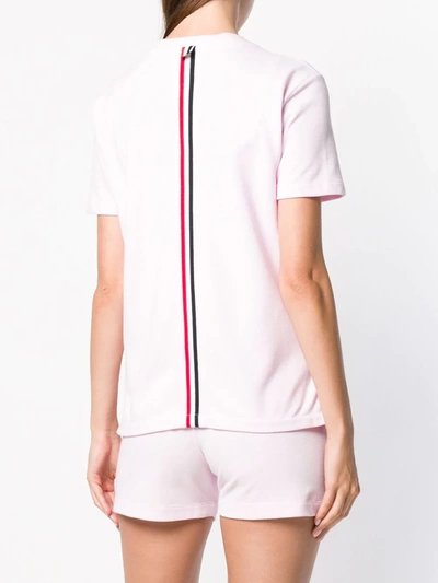 Shop Thom Browne Relaxed Fit Short Sleeve Tee With Red, White And Blue Stripe In Classic Pique In Pink