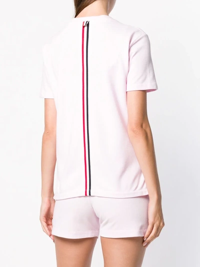 Thom Browne Relaxed Fit Short Sleeve Tee With Red, White And Blue Stripe In Classic Pique In Pink