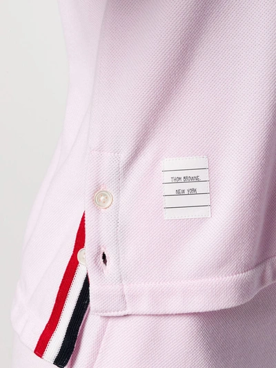 Thom Browne Relaxed Fit Short Sleeve Tee With Red, White And Blue Stripe In Classic Pique In Pink