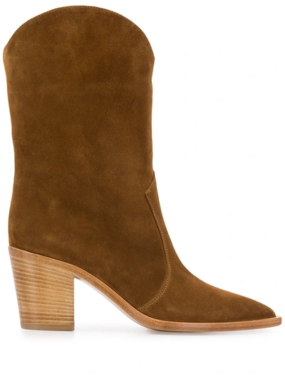 Shop Gianvito Rossi Wooden Heel Cowboy Boots In Brown