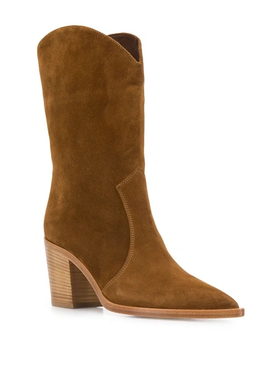 Shop Gianvito Rossi Wooden Heel Cowboy Boots In Brown