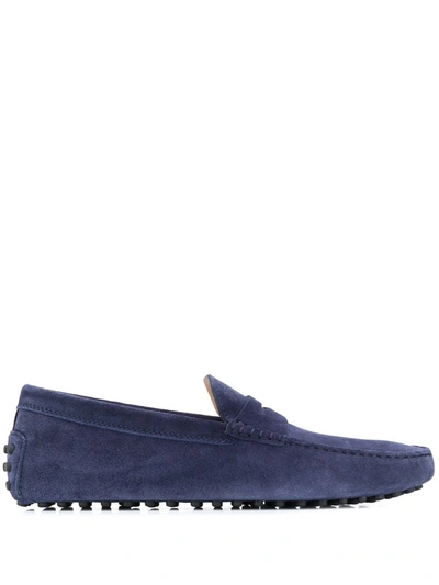 Shop Tod's City Gommino Driving Textured Loafers In Blue
