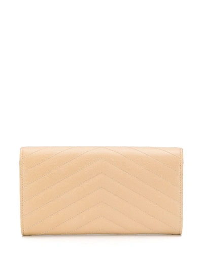 Shop Saint Laurent Large Monogram Flap Wallet In Neutrals