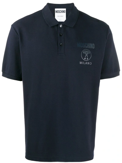 Shop Moschino Logo Print Polo Shirt In Blue