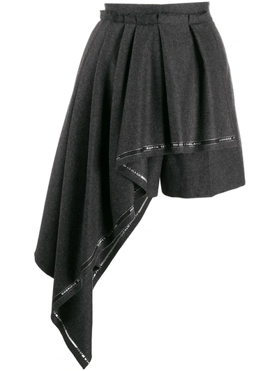 Shop Alexander Mcqueen Pleated Drape Asymmetric Shorts In Grey