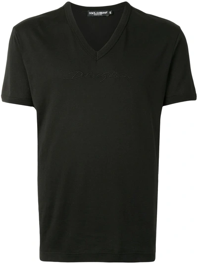 Shop Dolce & Gabbana Embroidered Logo V-neck T-shirt In Black