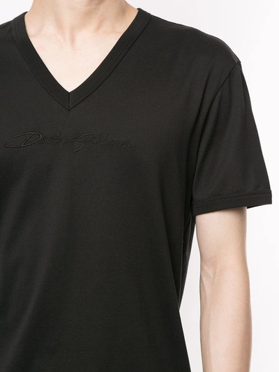 Shop Dolce & Gabbana Embroidered Logo V-neck T-shirt In Black