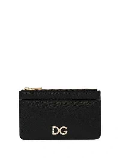 Shop Dolce & Gabbana Embellished Logo Cardholder In Black