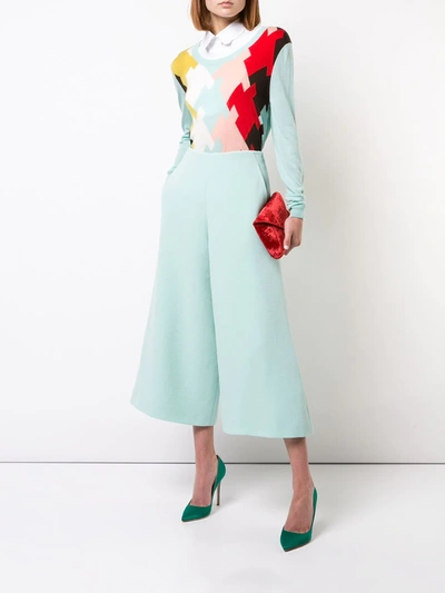 Shop Delpozo Cropped Trousers In Green