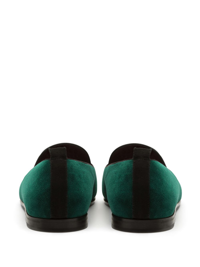 Dolce & Gabbana Velvet Slippers With Embroidery In Green
