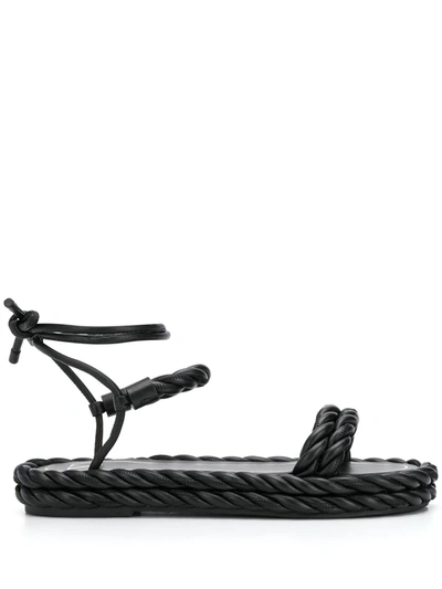 Shop Valentino The Rope Ankle-tie Sandals In Black