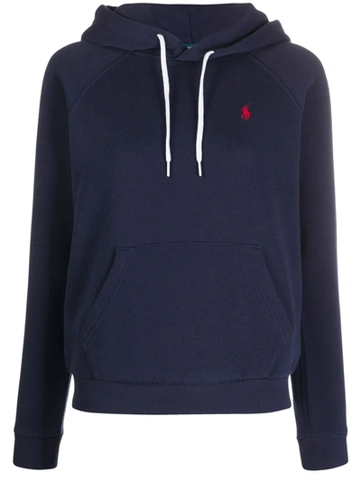 Shop Polo Ralph Lauren Embroidered Logo Hoodie In 蓝色