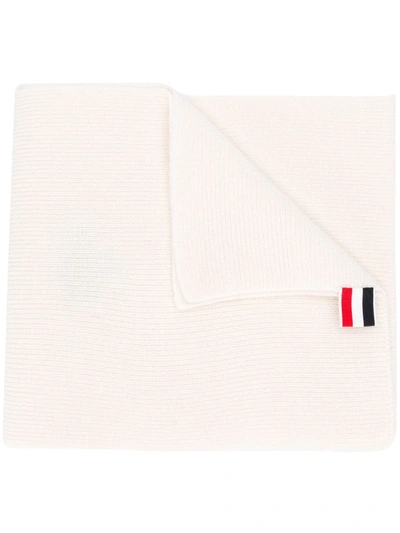 Shop Thom Browne Ribbed 4-bar Stripe Scarf In White
