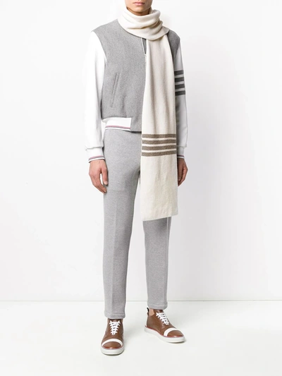 Shop Thom Browne Ribbed 4-bar Stripe Scarf In White