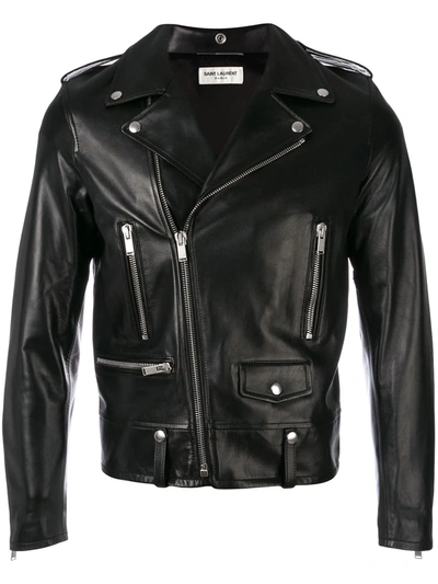 Shop Saint Laurent Zipped Biker Jacket In Black