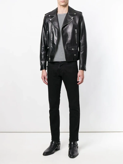 Shop Saint Laurent Zipped Biker Jacket In Black