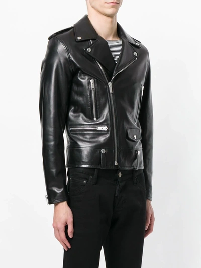 Shop Saint Laurent Zipped Biker Jacket In Black