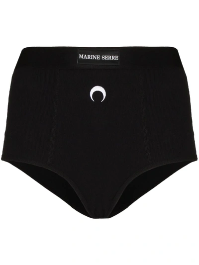 Shop Marine Serre Embroidered Logo Ribbed Briefs In Black