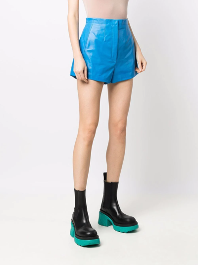 Ferragamo High-waisted Polished-finish Shorts In 蓝色