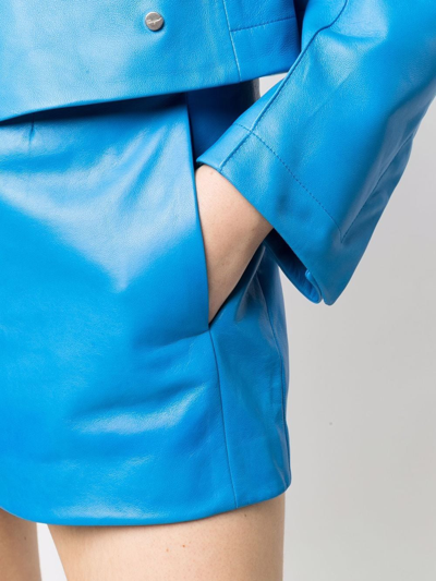 Ferragamo High-waisted Polished-finish Shorts In 蓝色