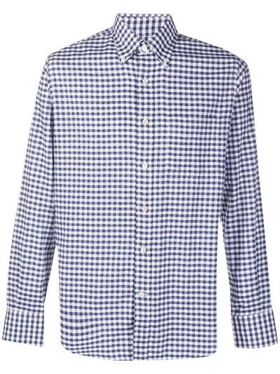 Shop Canali Gingham Print Shirt In Blue