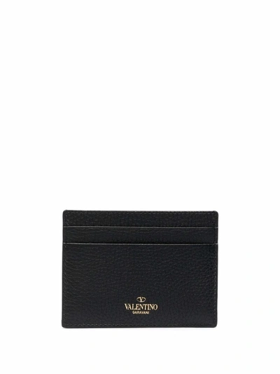 Shop Valentino Rockstud Gold-tone Detail Cardholder In Black
