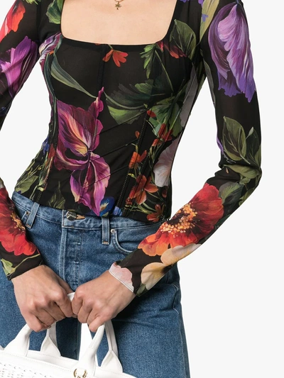 Shop Dolce & Gabbana Voile Floral Print Top In Multicoloured