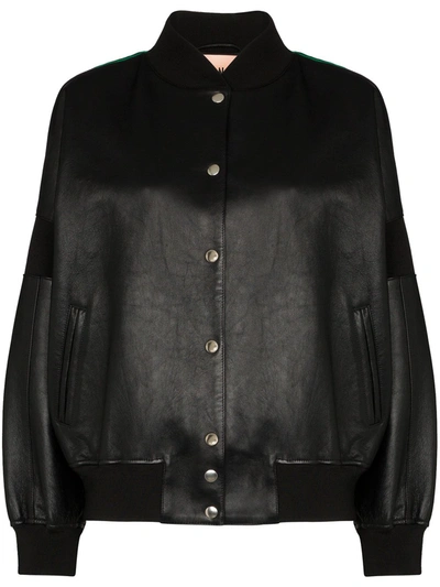 CONTRAST BACK LEATHER BOMBER JACKET