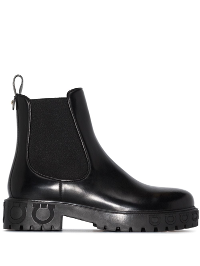 Ferragamo Gancini Logo Detail Chelsea Boots In Black