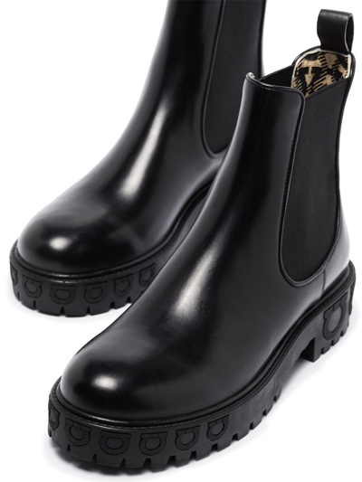 Ferragamo Gancini Logo Detail Chelsea Boots In Black