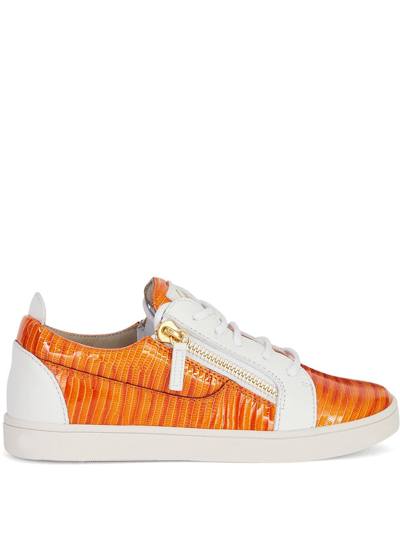 Shop Giuseppe Zanotti Gail Snakeskin-effect Sneakers In Orange