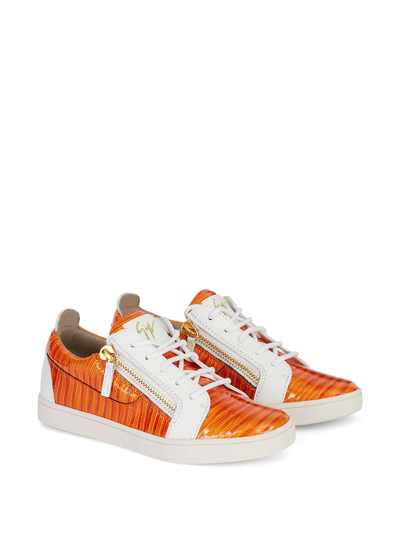 Shop Giuseppe Zanotti Gail Snakeskin-effect Sneakers In Orange