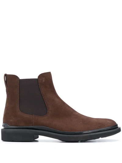 Shop Tod's Suede Chelsea Boots In Brown