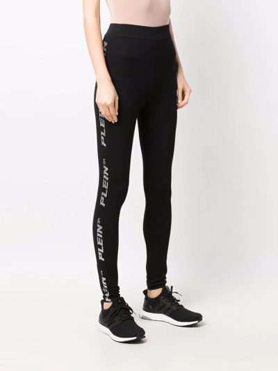 Philipp Plein Logo-studded Cotton Leggings In Black
