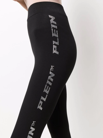 Philipp Plein Logo-studded Cotton Leggings In Black