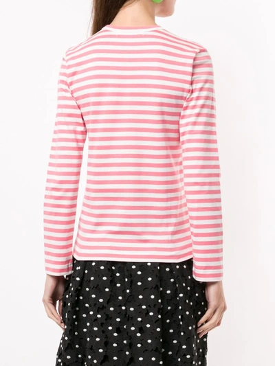 Shop Comme Des Garçons Play Striped Logo-patch Long Sleeved T-shirt In Pink
