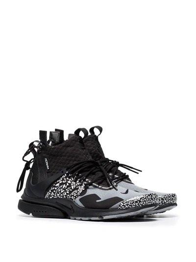 Nike + Acronym Air Presto Mid Leather And Rubber-trimmed Mesh Sneakers - Gray In Grey