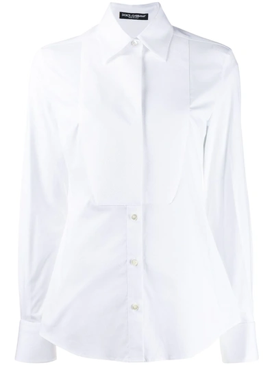 Shop Dolce & Gabbana Stretch Poplin Tuxedo Shirt In White