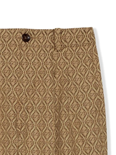 Shop Gucci Diamond Gg Jacquard Trousers In Neutrals