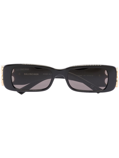 Shop Balenciaga Dynasty Rectangle-frame Sunglasses In Black