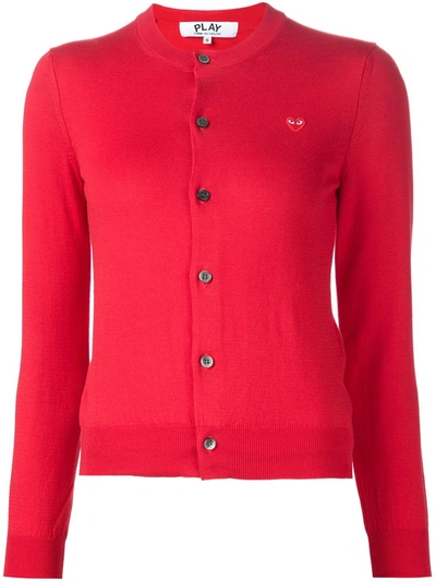 Comme Des Garçons Play Crew Neck Buttoned Cardigan In Red