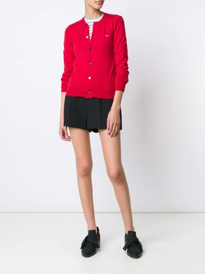 Comme Des Garçons Play Crew Neck Buttoned Cardigan In Red