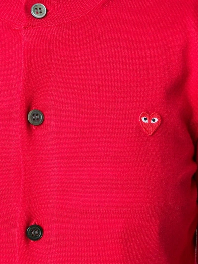 Comme Des Garçons Play Crew Neck Buttoned Cardigan In Red