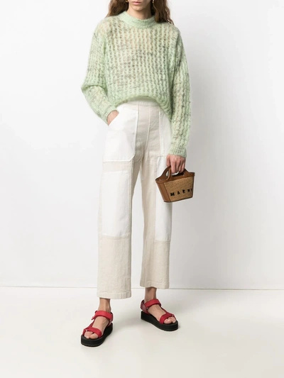 Marni Tropicalia Logo-embroidered Tote Bag In Brown