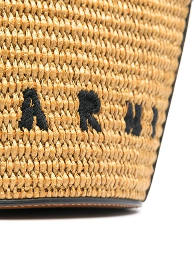 Marni Tropicalia Logo-embroidered Tote Bag In Brown