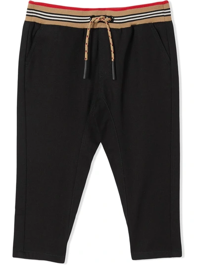 Shop Burberry Icon Stripe Drawstring Trousers In Black